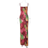 Printed Slim Fit Backless Camisole Dress