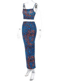 Printed Bra and Suspender Top Slim Fit Skirt Set