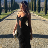 Hollow Mesh Lace Irregular Suspender Dress