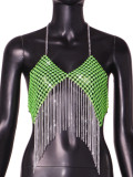 Faux Rhinestone Body Chain Tassel Vest
