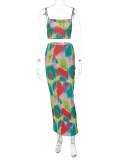 Printed Bra and Suspender Top Slim Fit Skirt Set