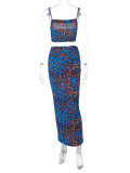 Printed Bra and Suspender Top Slim Fit Skirt Set