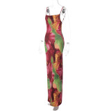 Printed Slim Fit Backless Camisole Dress