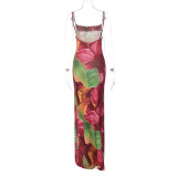 Printed Slim Fit Backless Camisole Dress