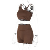 Solid Color Suspender Yoga Fitness Set