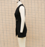 Solid Color Deep V-neck Commuting Jumpsuit Shorts
