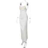 Solid Satin Sexy Backless Suspender Dress