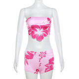 Sleeveless Wrapped Chest and Backless Printed High Waisted and Buttocks Shorts Set
