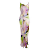 Printed Pleated Slim Fit Camisole Dress