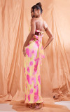 Bra Print Pleated Slim Fit Bow Long Dress