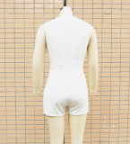 Solid Color Deep V-neck Commuting Jumpsuit Shorts
