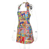Lace Up Neckline Backless Dress