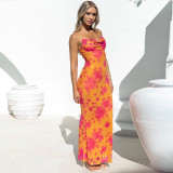 Open Back Lace Up Slim Fit Printed Camisole Dress