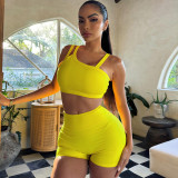 Solid Color Suspender Yoga Fitness Set