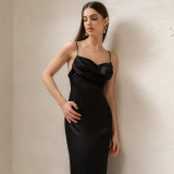 Solid Satin Sexy Backless Suspender Dress