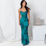 Open Back Lace Up Slim Fit Printed Camisole Dress