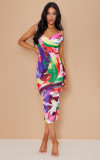 Printed Pleated Slim Fit Camisole Dress