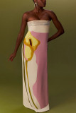 Bra Wrapped Satin Positioning Printed Dress