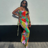 Printed Bra and Suspender Top Slim Fit Skirt Set