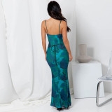 Open Back Lace Up Slim Fit Printed Camisole Dress