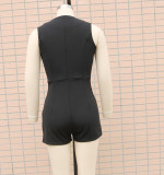 Solid Color Deep V-neck Commuting Jumpsuit Shorts