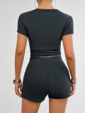 Solid Color Slim Fit Short Sleeved Shorts Set