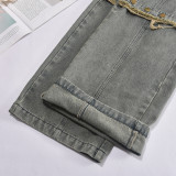 Fashionable Straight Leg Jeans with Tassel Buttons