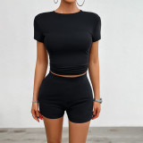 Solid Color Slim Fit Short Sleeved Shorts Set