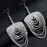 Multi Layered Tassel Earrings with Exaggerated Rhinestone Earrings