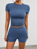 Solid Color Slim Fit Short Sleeved Shorts Set