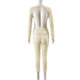 Open Back Long Sleeved Capris Jumpsuit