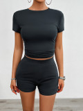 Solid Color Slim Fit Short Sleeved Shorts Set