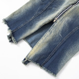 Fashion Sleeveless Hanging Neck Open Back Washed and Worn Out Denim Tank Top