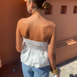 Solid Color Plaid Strapless Puffy Top