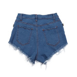Brushed Fringe Denim Shorts, Colorful Diamond Jeans