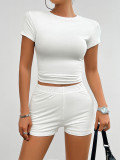 Solid Color Slim Fit Short Sleeved Shorts Set