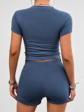 Solid Color Slim Fit Short Sleeved Shorts Set