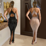 V-neck Hot Diamond Sleeveless Long Skirt