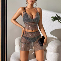 Elastic Mesh Colored Diamond Bikini Set Two Pieces
