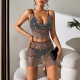 Elastic Mesh Colored Diamond Bikini Set Two Pieces