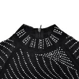 Solid Color Mesh Hot Diamond Feather Short Skirt Dress
