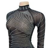 Solid Color Mesh Hot Diamond Feather Short Skirt Dress