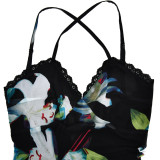 Suspender Dress V-neck Backless Printed Dress