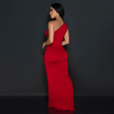 Solid Color Slanted Collar Sleeveless Slim Fit Dress