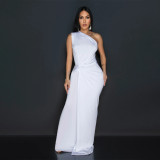 Solid Color Slanted Collar Sleeveless Slim Fit Dress