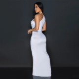 Solid Color Slanted Collar Sleeveless Slim Fit Dress