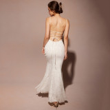 Hanging Strap Backless Tie Up Dress