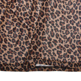 Leopard Print Round Neck Long Sleeved Backless Dress