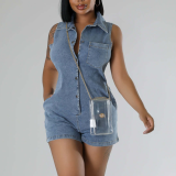 Casual Stretch Denim Jumpsuit