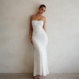 Hanging Strap Backless Tie Up Dress